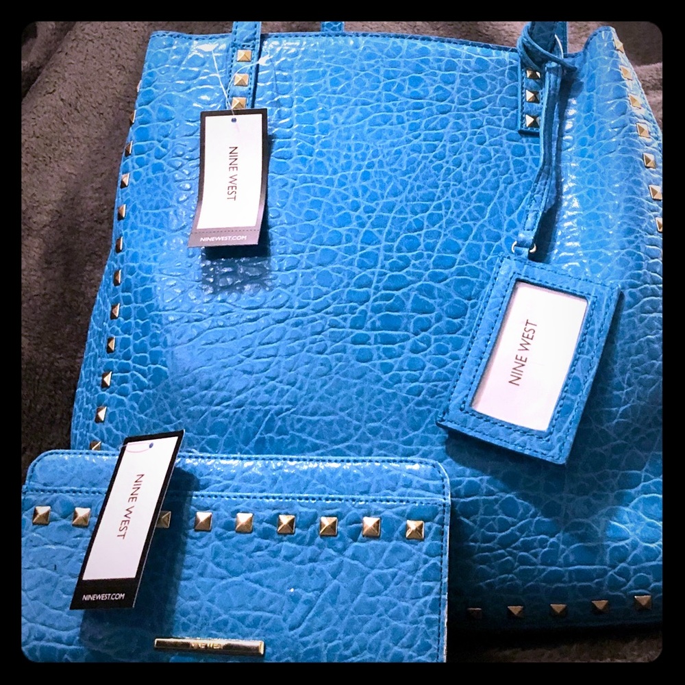 Nine West Teal Reptile Hadley Tote & Wallet NWT